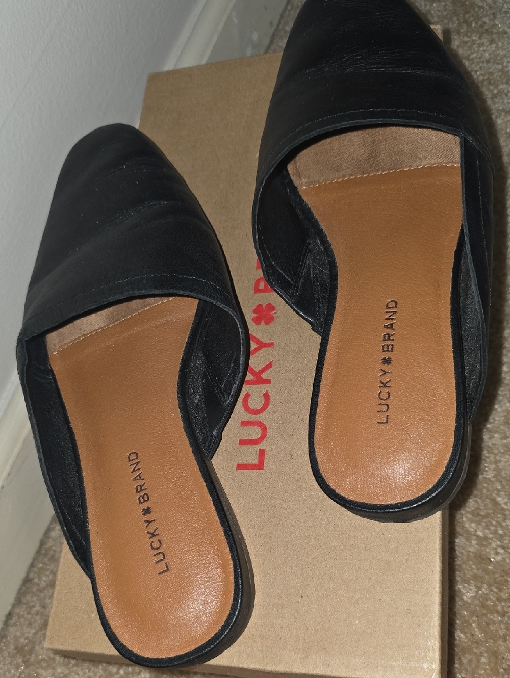 Lucky Brand Black Pointed-Toe Slide Mules